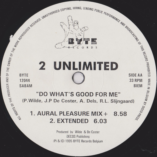 2 Unlimited - Do What's Good For Me, Electronic, Euro House, 1995 - Byte Records, Belgium, Vinyl 1x 12"