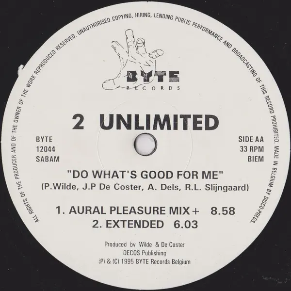 2 Unlimited - Do What's Good For Me, Electronic, Euro House, 1995 - Byte Records, Belgium, Vinyl 1x 12"