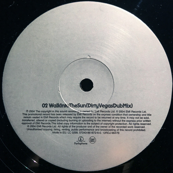 Dirty Vegas - Walk Into The Sun (Dirty Vegas Mixes), Electronic, House, Tech House, 2004 - Parlophone, UK, Vinyl 1x 12", 33 ⅓