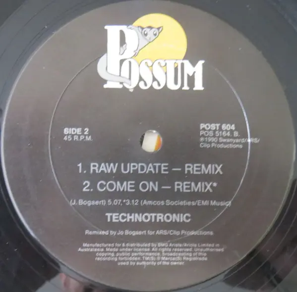Technotronic - Megamix, Electronic, Techno, 1990 - Possum Records, Australasia, Vinyl 1x 12", 45 RPM