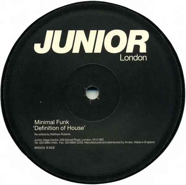 Minimal Funk - Definition Of House, Electronic, House, 2002 - Junior London, UK, Vinyl 1x 12", 33 ⅓ RPM