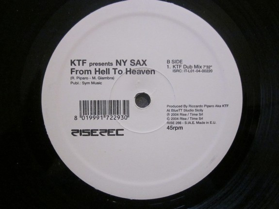 KTF Presents NY Sax - From Hell To Heaven, Electronic, House, 2004 - Rise, Italy, Vinyl 1x 12", 45 RPM