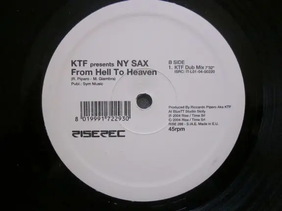 KTF Presents NY Sax - From Hell To Heaven, Electronic, House, 2004 - Rise, Italy, Vinyl 1x 12", 45 RPM
