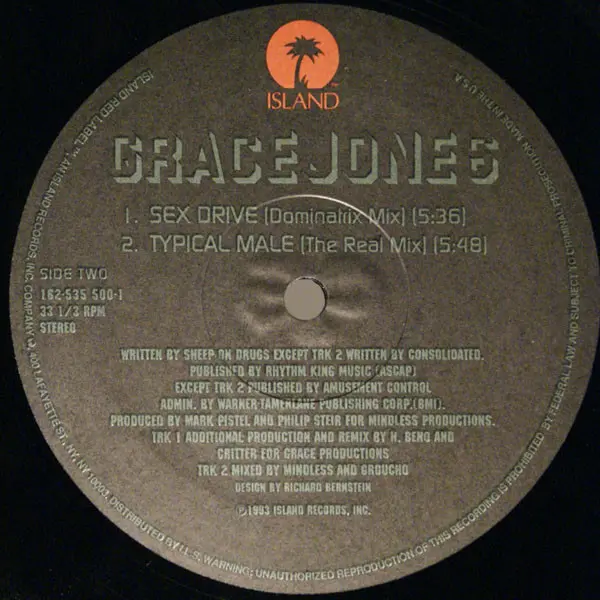 Grace Jones - Sex Drive, Electronic, House, Techno, 1993 - Island Red Label, US, Vinyl 1x 12", 33 ⅓ RPM