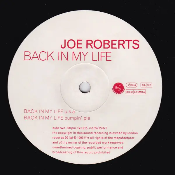 Joe Roberts - Back In My Life, Electronic, Deep House, House, 1993 - FFRR, UK, Vinyl 1x 12", 33 ⅓ RPM