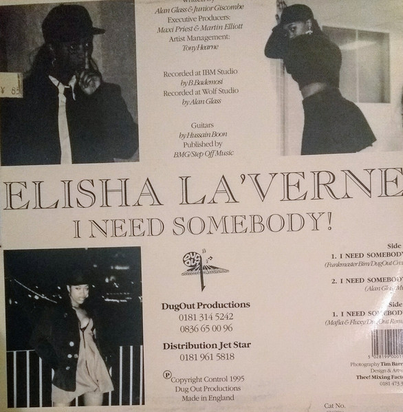 Elisha La'Verne - I Need Somebody, Funk / Soul, 1995 - Dug-Out Productions, UK, Vinyl 1x 12"
