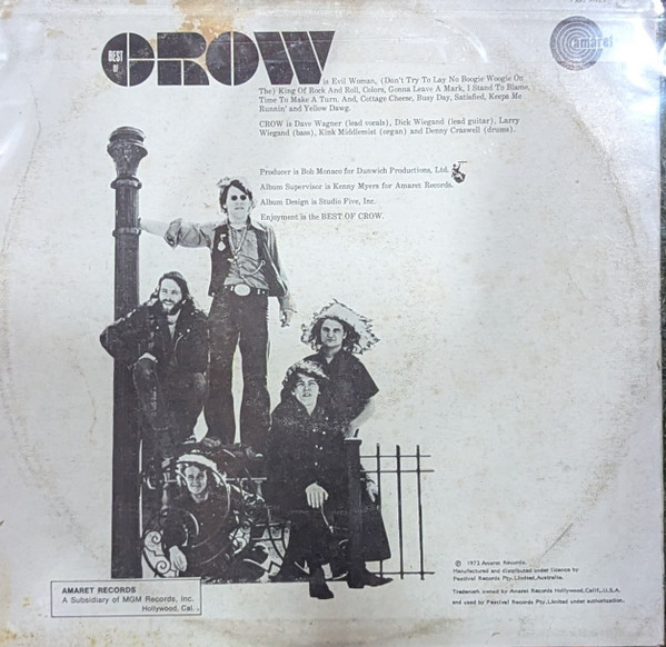Crow (4) - Best Of Crow - 1972 -Blues Rock, Psychedelic Rock -Amaret -Vinyl 1x LP, Compilation, Promo
