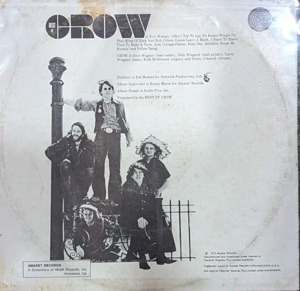 Crow (4) - Best Of Crow - 1972 -Blues Rock, Psychedelic Rock -Amaret -Vinyl 1x LP, Compilation, Promo