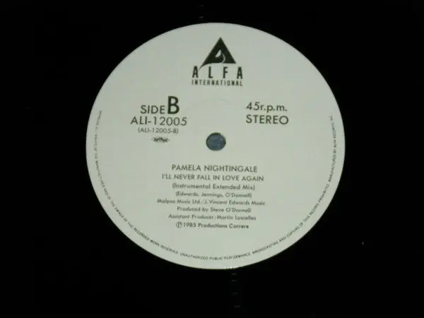 Pamela Nightingale - I'll Never Fall In Love Again, Electronic, Disco, Hi NRG, 1985 - Alfa International, Japan, Vinyl 1x 12"