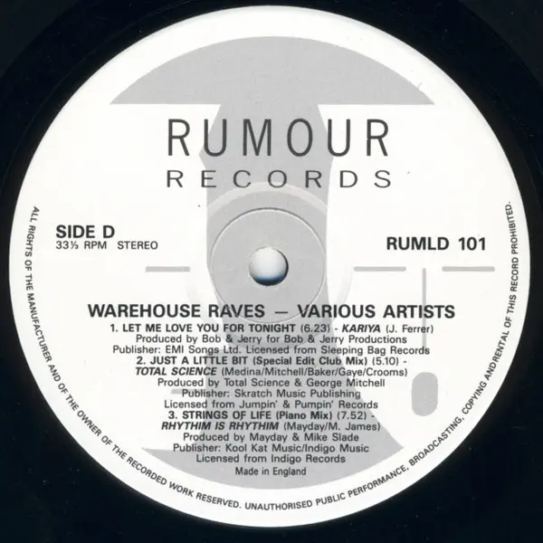 Various - Warehouse Raves, Electronic, Disco, House, Italodance, 1989 - Rumour Records, UK, Vinyl 2x LP, Compilation