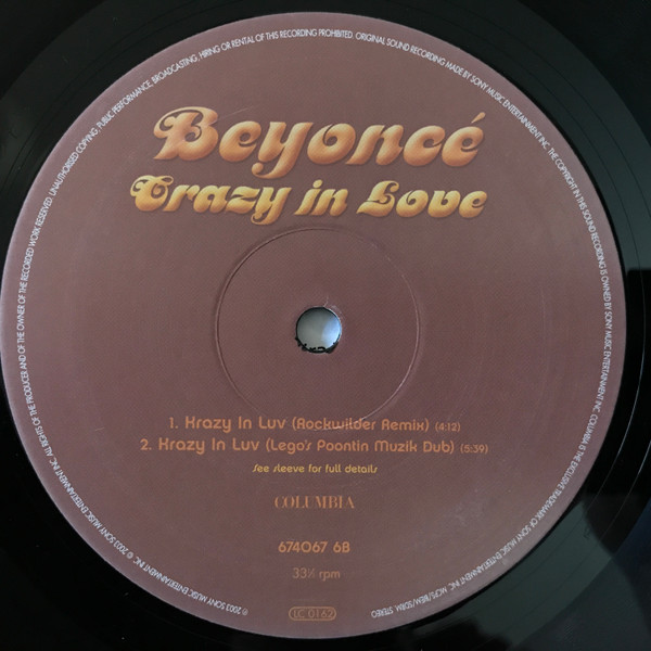 Beyoncé - Crazy In Love, Electronic, Funk / Soul, Contemporary R&B, House, Soul, 2003 - Columbia, UK & Europe, Vinyl 1x 12", 