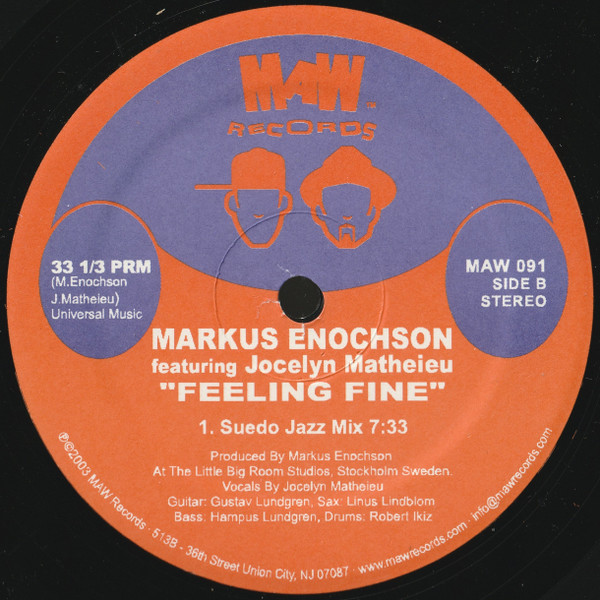 Markus Enochson Featuring Jocelyn Mathieu - Feeling Fine, Electronic, House, Jazzdance, 2003 - MAW Records, US, Vinyl 1x 12",