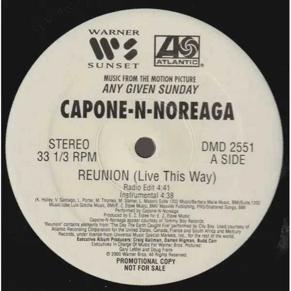 Capone - N- Noreaga - Reunion (Live This Way), Hip Hop, 2000 - Warner Sunset Records, US, Vinyl 1x 12", Promo