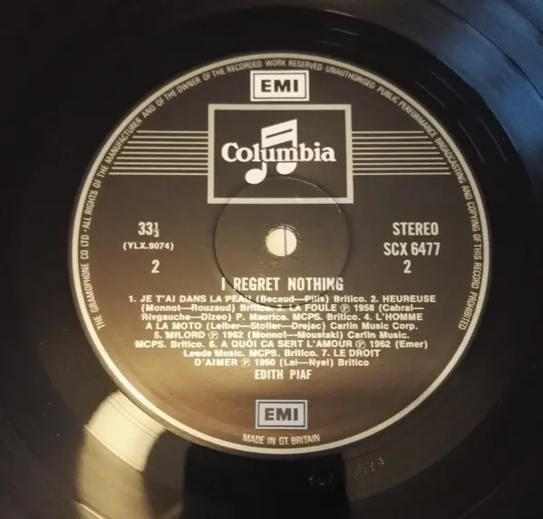 Edith Piaf - I Regret Nothing, Pop, Chanson, 1971 - Columbia, UK, Vinyl 1x LP, Compilation