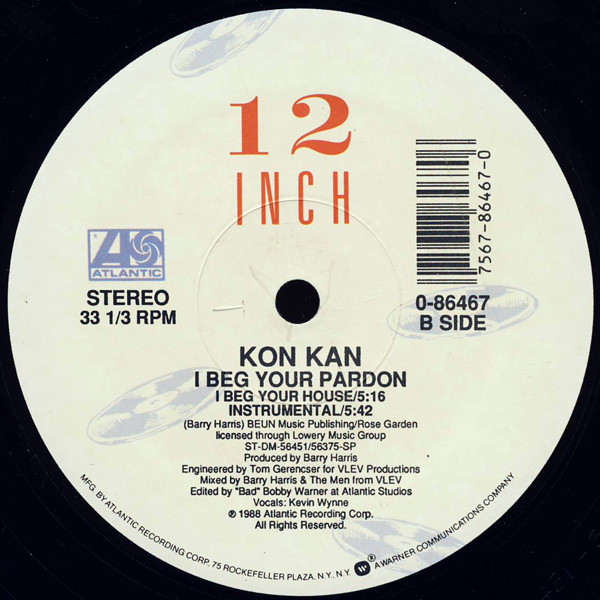 Kon Kan - I Beg Your Pardon, Electronic, House, Synth-pop, 1988 - Atlantic, US, Vinyl 1x 12", 33 ⅓ RPM, Single SP (Specialty 