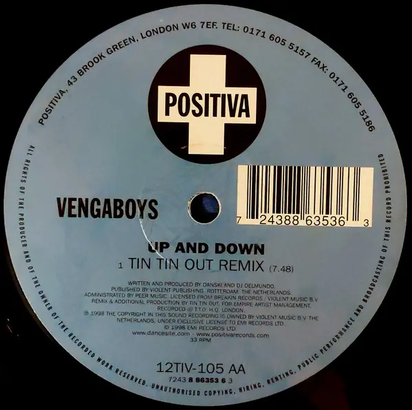 Vengaboys - Up And Down, Electronic, House, 1998 - Positiva, UK, Vinyl 1x 12", 33 ⅓ RPM
