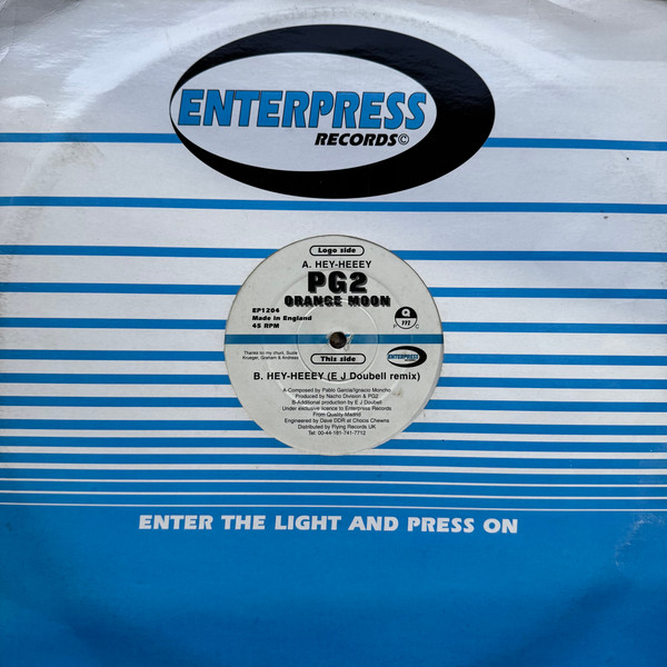 PG2 - Orange Moon, Electronic, Hard House, 1997 - Enterpress Records, UK, Vinyl 1x 12", 45 RPM
