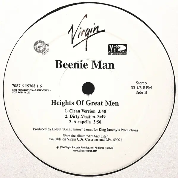Beenie Man - Crazy Notion, Reggae, Dancehall, 2000 - Virgin, US, Vinyl 1x 12", Promo, 33 ⅓ RPM