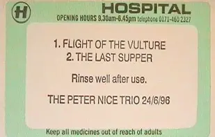 Peter Nice Trio - Flight Of The Vulture / The Last Supper, Electronic, Drum n Bass, 1996 - Hospital Records, UK, Vinyl 1x 12"