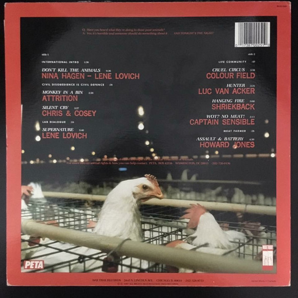 Various - Animal Liberation, Electronic, Rock, Industrial, New Wave, Post-Punk, Synth-pop, 1987 - Peta, Wax Trax! Records, US