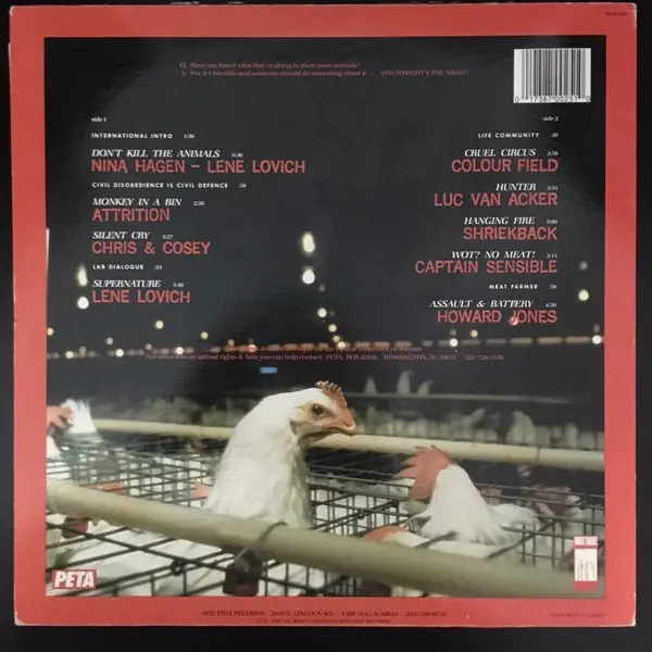 Various - Animal Liberation, Electronic, Rock, Industrial, New Wave, Post-Punk, Synth-pop, 1987 - Peta, Wax Trax! Records, US