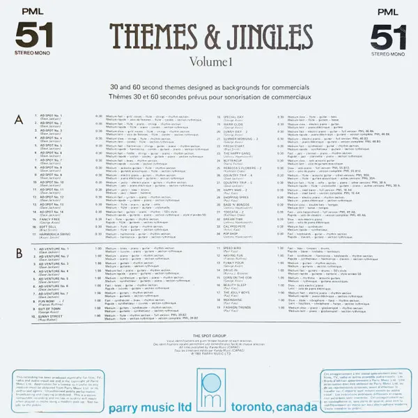 Various - Themes & Jingles Vol. 1, Electronic, Jazz, Stage & Screen, Abstract, 1981 - Parry Music Ltd, Canada, Vinyl 1x LP