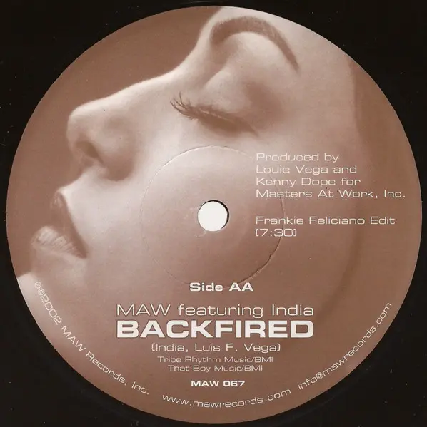 Masters At Work Featuring India - Backfired, Electronic, Garage House, House, 2002 - MAW Records, US, Vinyl 1x 12", 33 ⅓ RPM