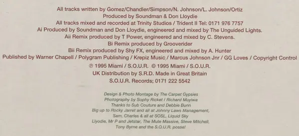 Soundman & Don Lloydie with Elisabeth Troy - Greater Love, Electronic, Jungle, 1995 - SOUR, UK, Vinyl 1x 12", 33 ⅓ RPM