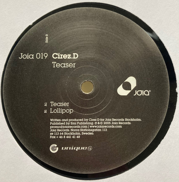 Cirez D - Teaser, Electronic, Tech House, 2005 - Joia Records, Sweden, Vinyl 1x 12", 45 RPM