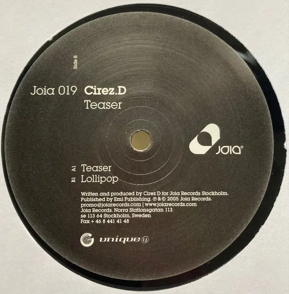 Cirez D - Teaser, Electronic, Tech House, 2005 - Joia Records, Sweden, Vinyl 1x 12", 45 RPM