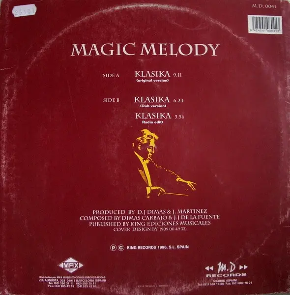 Magic Melody - Klasika, Electronic, Progressive Trance, 1996 - MD Records, Spain, Vinyl 1x 12", 45 RPM, 33 ⅓ RPM
