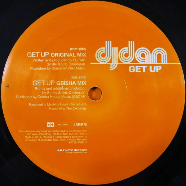 DJ Dan - Get Up, Electronic, House, 2001 - Kinetic Records, US, Vinyl 1x 12", 45 RPM