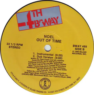 Noel - Out Of Time, Electronic, Freestyle, House, 1988 - 4th & Broadway, US, Vinyl 1x 12", 33 ⅓ RPM, Single