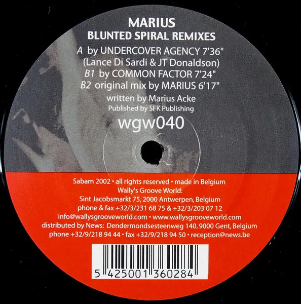 Marius Acke - Blunted Spiral  (Remixes), Electronic, Deep House, House, Tech House, 2002 - Wally's Groove World, Belgium, Vin