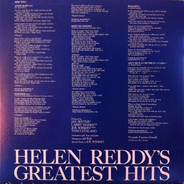 Album cover for Helen Reddy's Greatest Hits by Helen Reddy