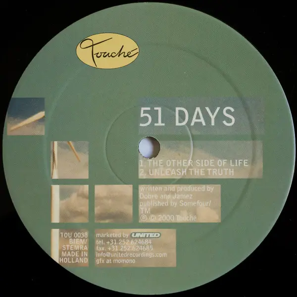 51 Days - Feel So High, Electronic, Deep House, 2000 - Touché, Netherlands, Vinyl 1x 12"