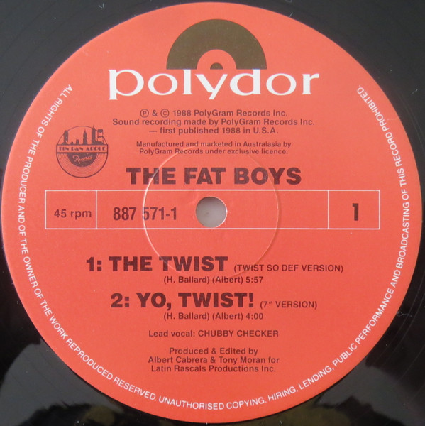 Fat Boys - The Twist, Hip Hop, Pop Rap, Twist, 1988 - Polydor, Tin Pan Apple, Australasia, Vinyl 1x 12", 45 RPM, Single