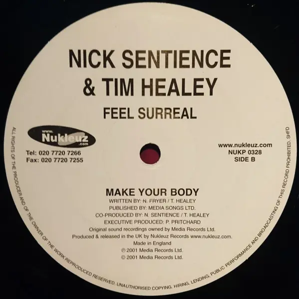 Nick Sentience & Tim Healey - Feel Surreal, Electronic, Hard House, 2001 - Nukleuz, UK, Vinyl 1x 12"