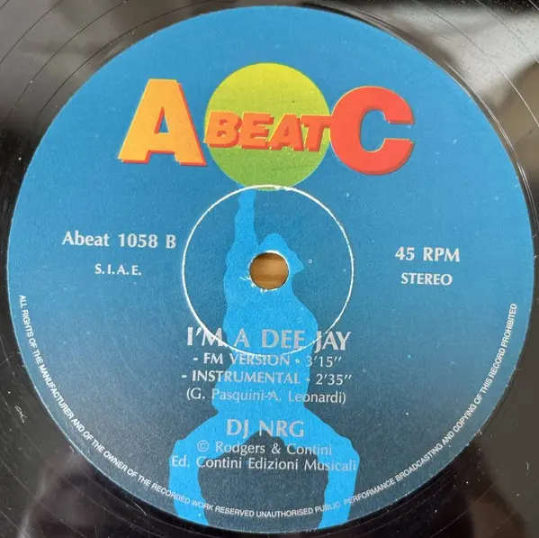 DJ NRG - I'm A Dee Jay, Electronic, Eurobeat, Hi NRG, 1992 - A.Beat-C., Italy, Vinyl 1x 12", 45 RPM, Stereo