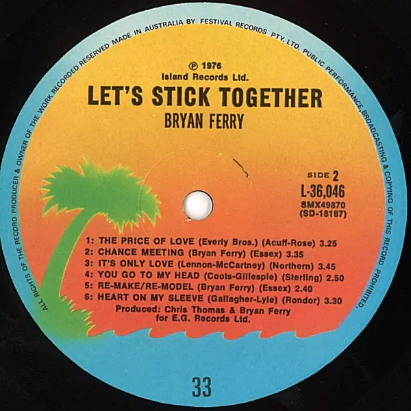 Bryan Ferry - Let's Stick Together, Pop, Rock, Classic Rock, Glam, Pop Rock, 1976 - Island Records, Australia, Vinyl 1x LP, A