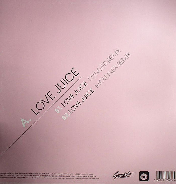 Symbolone - Love Juice, Electronic, Electro, House, 2008 - Archibell, France, Vinyl 1x 12", 45 RPM Pink