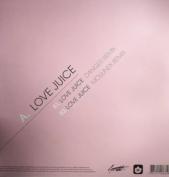 Symbolone - Love Juice, Electronic, Electro, House, 2008 - Archibell, France, Vinyl 1x 12", 45 RPM Pink