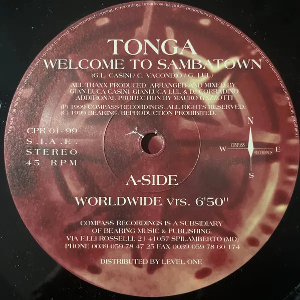 Tonga Feat. D.D. Klein - Welcome To Sambatown, Electronic, House, 1999 - Compass Recordings, Italy, Vinyl 1x 12", 45 RPM