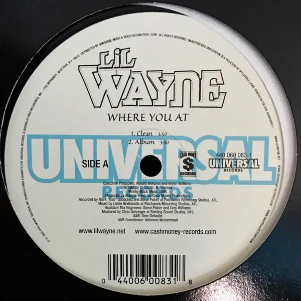 Lil Wayne - Where You At, Hip Hop, Crunk, Gangsta, Thug Rap, 2002 - Cash Money Records, US, Vinyl 1x 12", Single