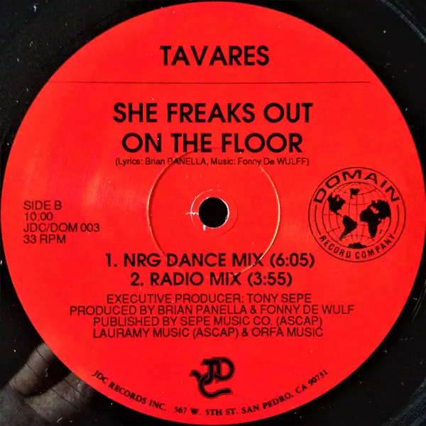 Tavares - She Freaks Out On The Floor, Electronic, Hi NRG, House, 1988 - Domain Record Company, JDC Records, US, Vinyl 1x 12"