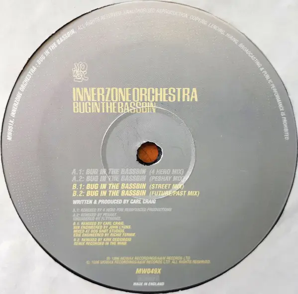 Innerzone Orchestra - Bug In The Bassbin, Electronic, Drum n Bass, Future Jazz, Techno, 1996 - Mo Wax, UK, Vinyl 1x 12", 33 ⅓