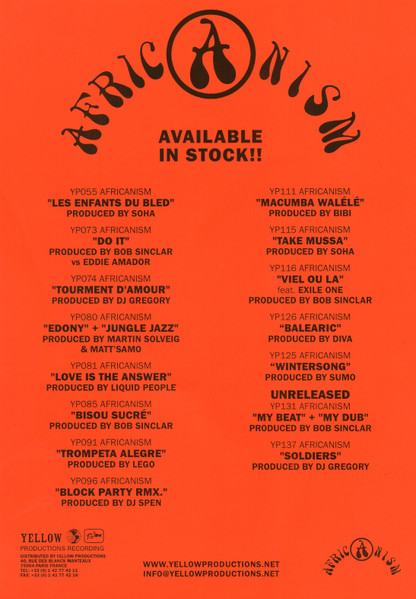 Africanism Produced By DJ Gregory - Soldiers, Electronic, House, 2002 - Yellow Productions, France, Vinyl 1x 12", 33 ⅓ RPM