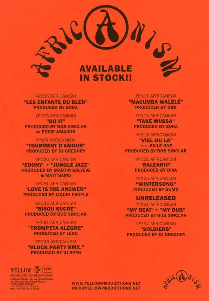 Africanism Produced By DJ Gregory - Soldiers, Electronic, House, 2002 - Yellow Productions, France, Vinyl 1x 12", 33 ⅓ RPM