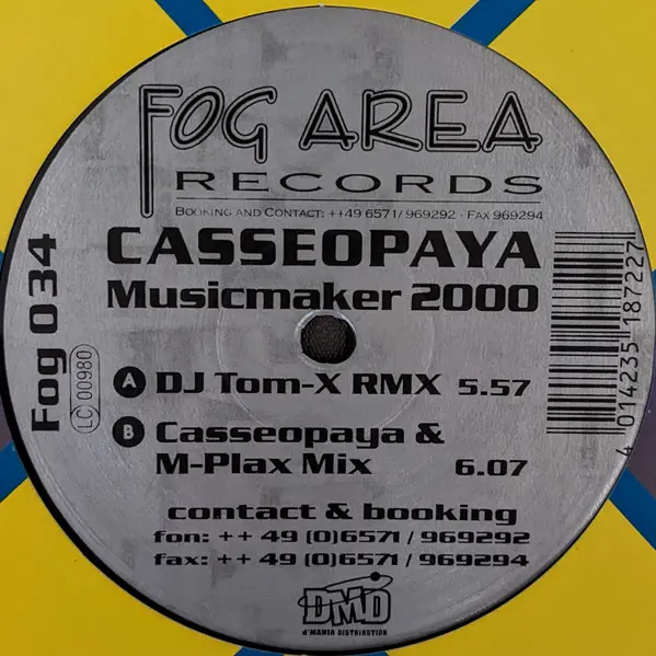 Casseopaya - Musicmaker 2000, Electronic, Hard Trance, 2000 - Fog Area Records, Germany, Vinyl 1x 12", 45 RPM
