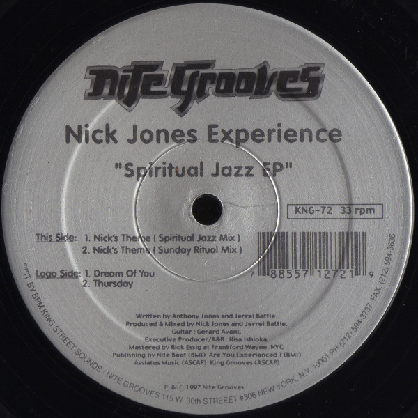 Nick Jones Experience - Spiritual Jazz EP, Electronic, Deep House, House, 1997 - Nite Grooves, US, Vinyl 1x 12", 33 ⅓ RPM, EP